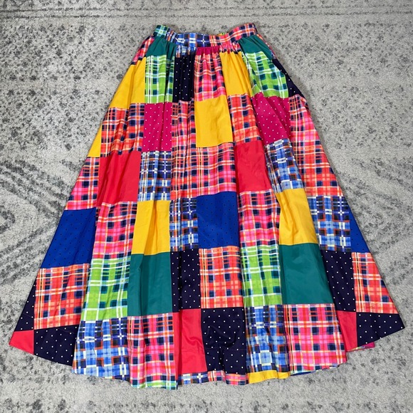 Maeve Anthropologie Patchwork A-Line Maxi Skirt Boho Colorful Plaid Ruffle Small - Picture 2 of 8